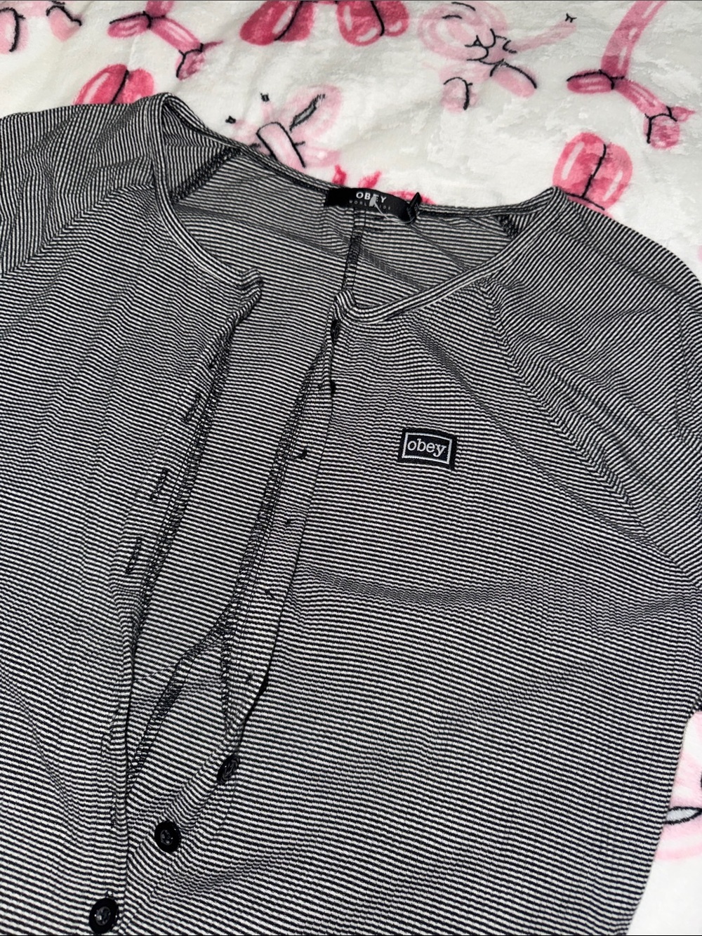 Obey Black & White Striped Button-Up Onesie